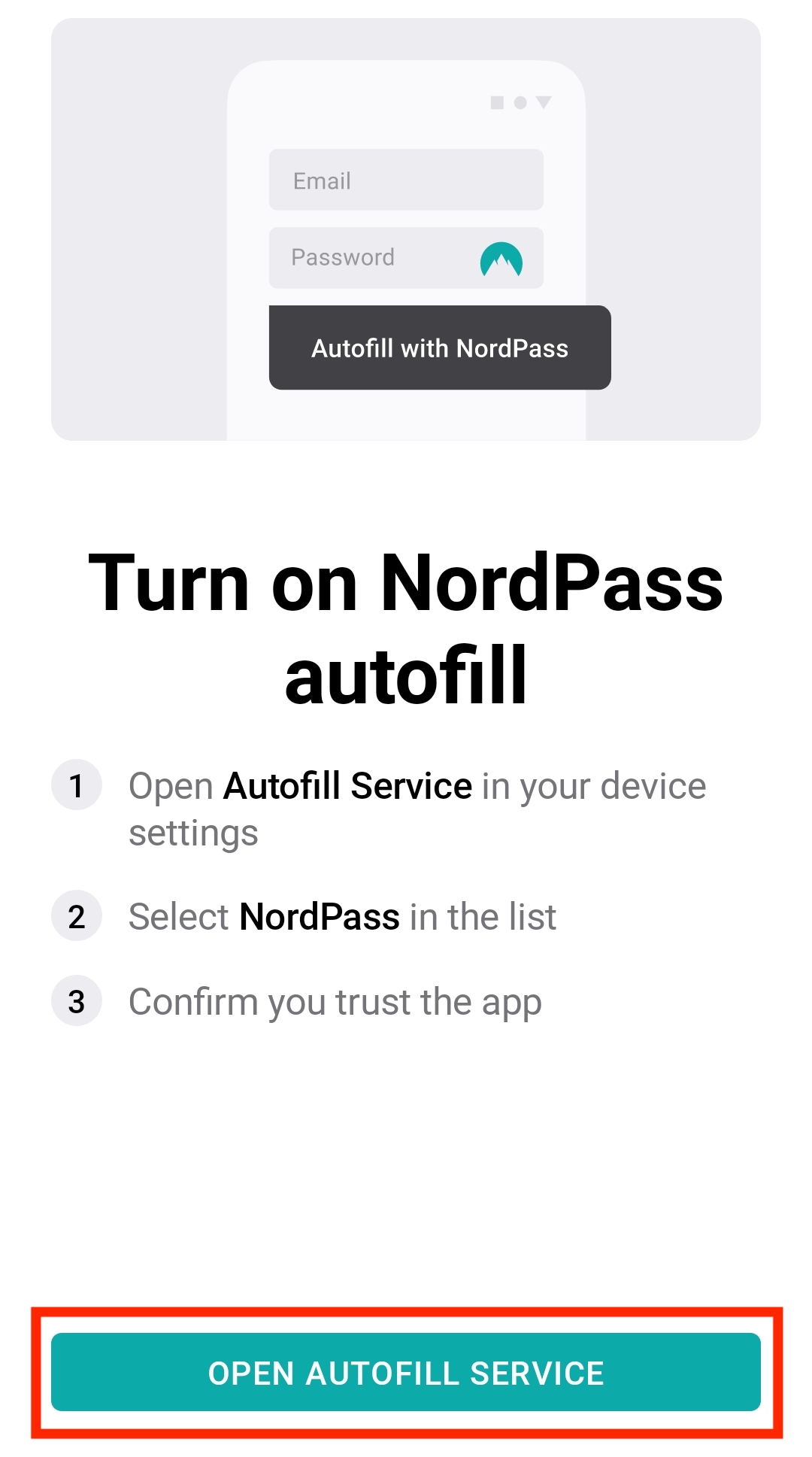 How to enable autofill on Android NordPass