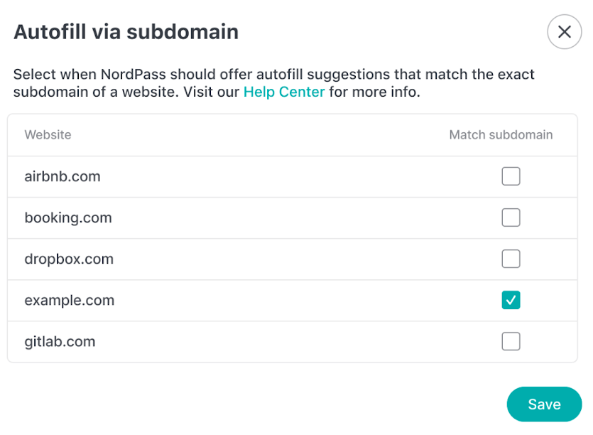 Autofill via subdomain NordPass