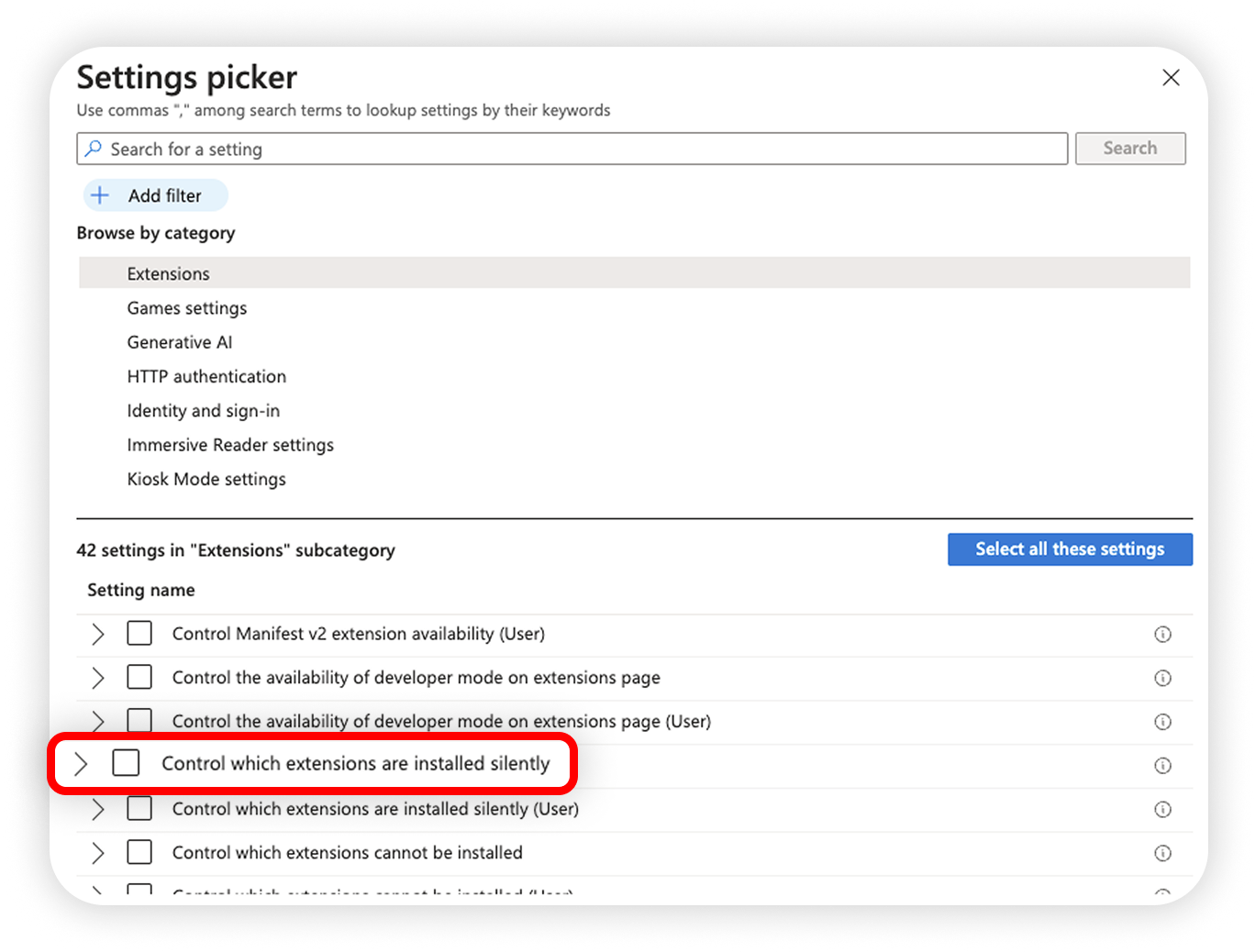View of Microsoft Intune settings picker section, setting name v2 highlighted.png