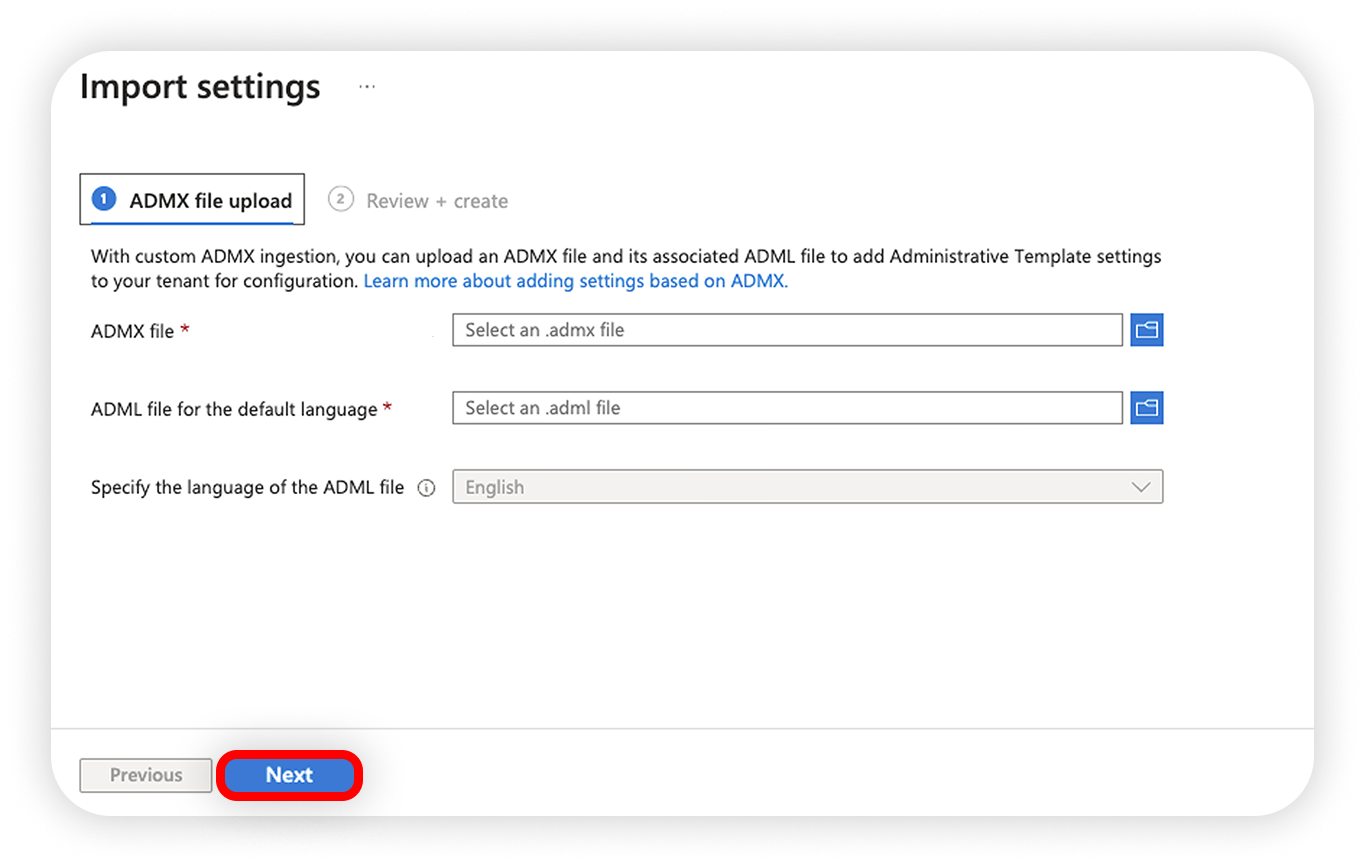 View of import settings section, next button is highlightd.png
