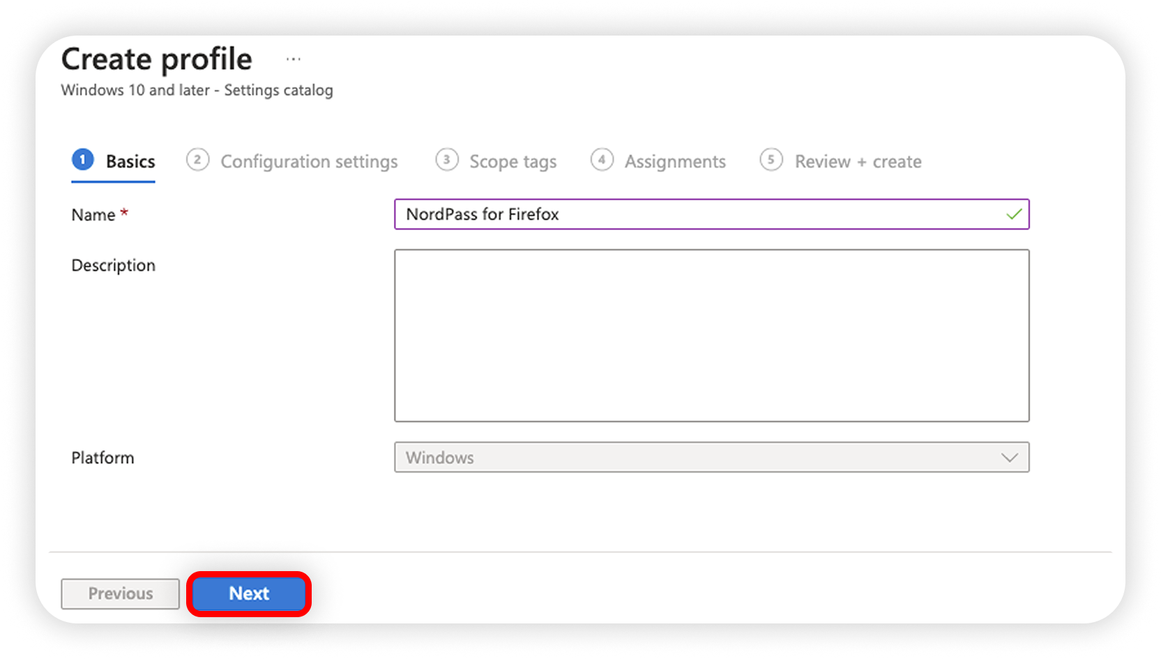 View of MI create profile section, next button is highlighted.png