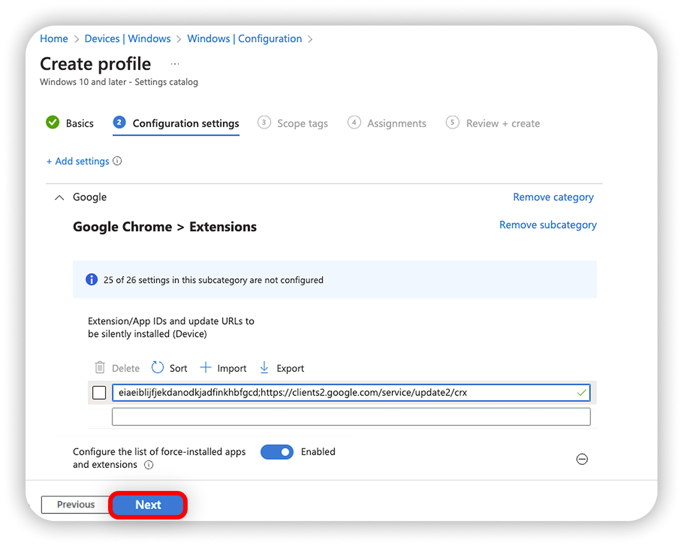 View of MI config settings section, next is highlighted.png