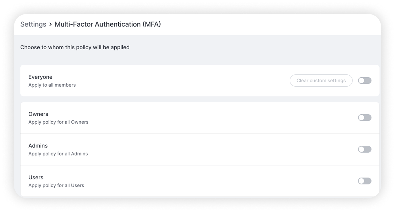 MFA settings in NordPass Admin Panel.png