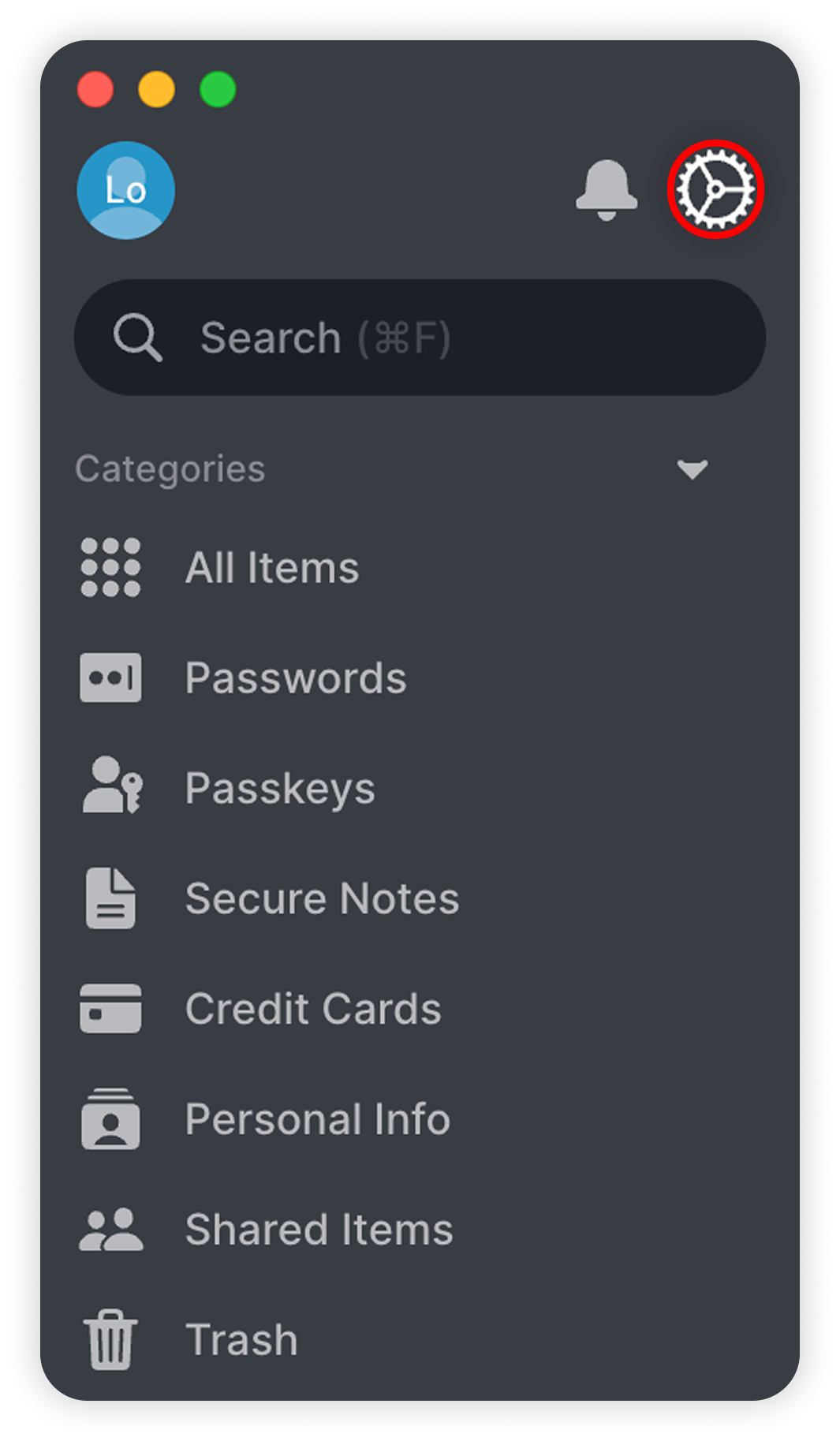 View of NordPass dashboard, settings button is highlgihted.png