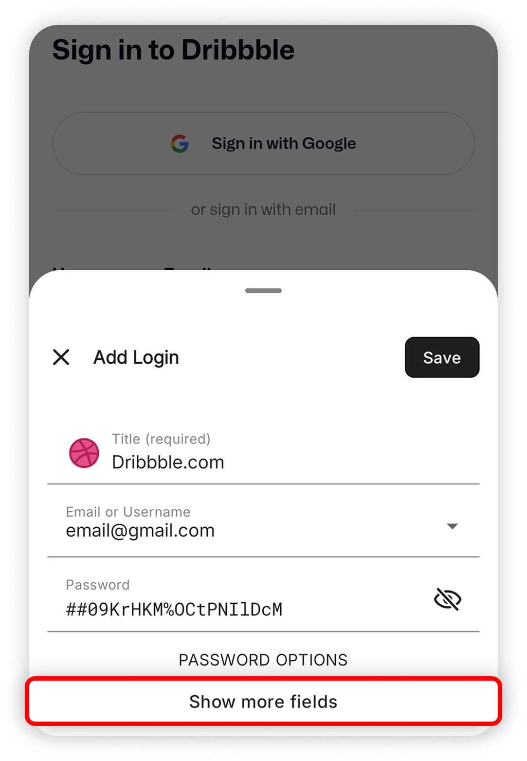View of log-in form, show more fields button is highlighted.png