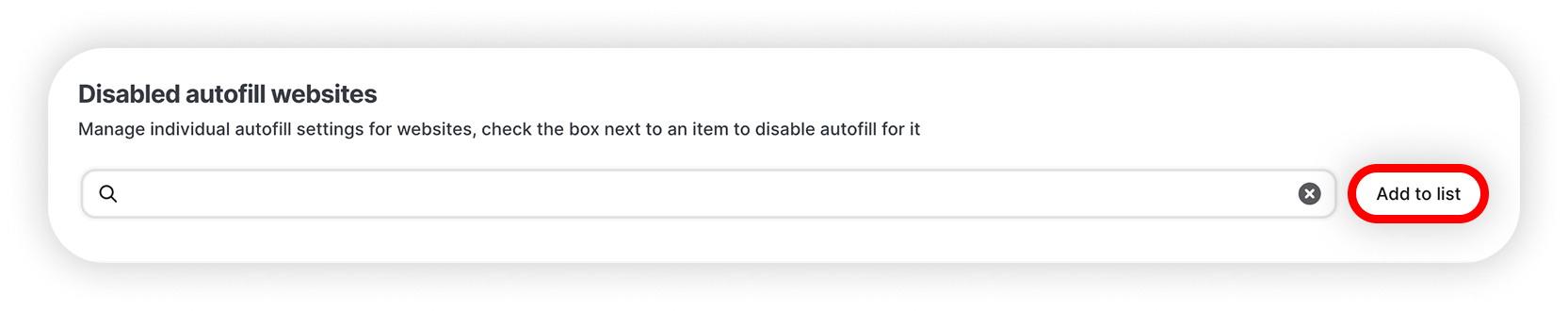 View of NordPass disabled autofill websites, add to list button is highlighted.png
