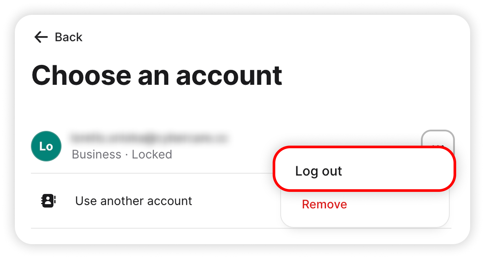 View of NordPass choose an account section, log out button is highlighted.png