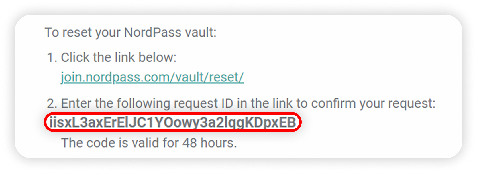 View of NordPass reset email, request ID is highlighted.png