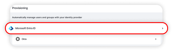 View fo NordPass provisioning section, Microsoft Entra ID is highlighted.png