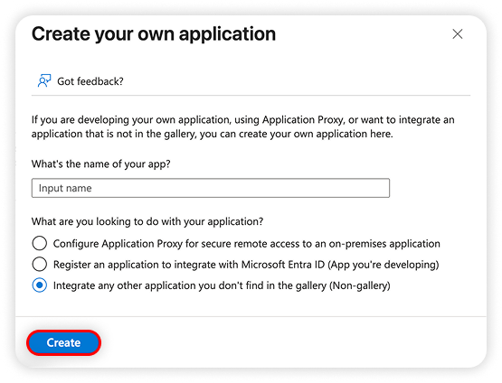 View of create your own application pop up, create button is highlighted.png