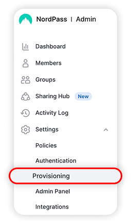 View of NordPass admin panel, provisioning button is highlighted.png