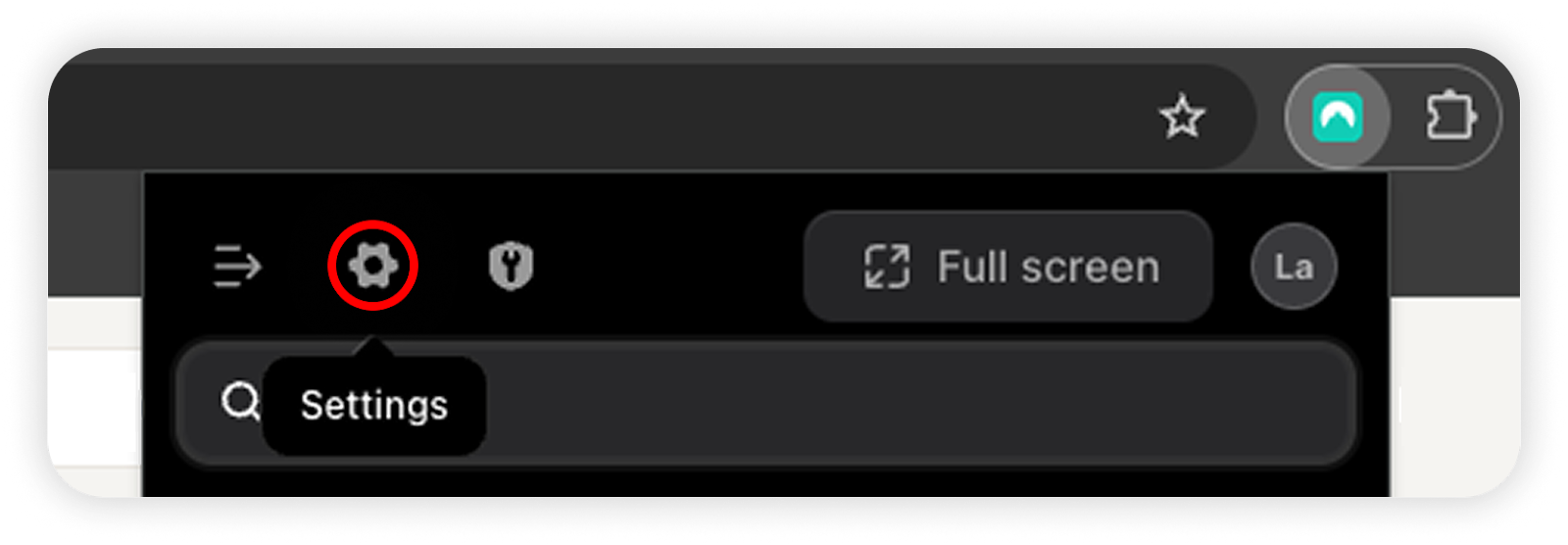 View of NordPass extension, settings button is highlighted.png
