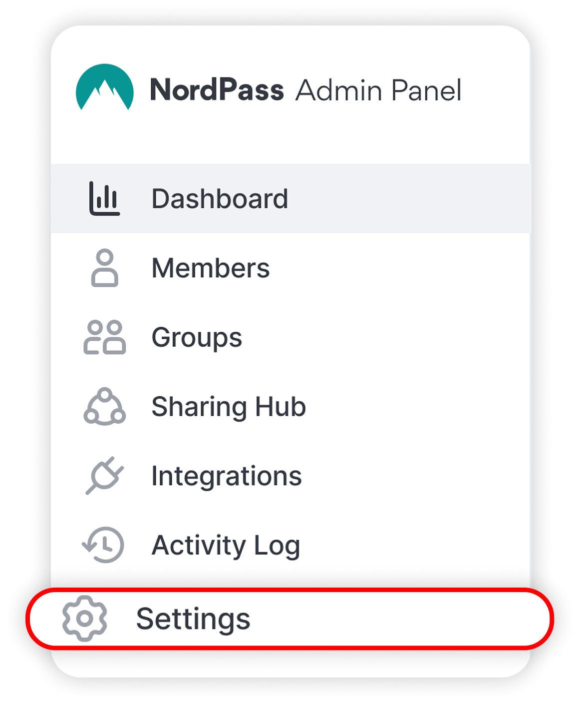 View of NordPass admin panel, settings button is highlighted.png