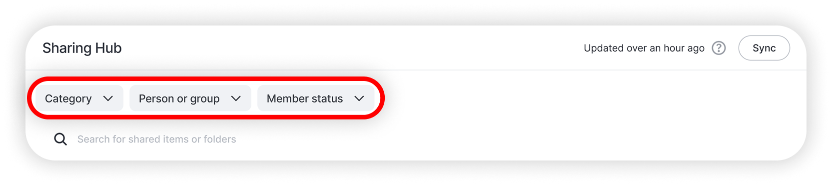 View of NordPass admin panel sharing hub section, filter buttons are highlighted.png