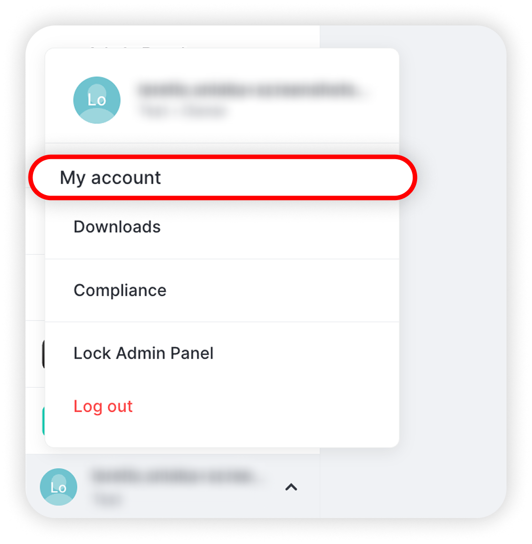 View of NordPass business admin panel, my account button is highlighted.png