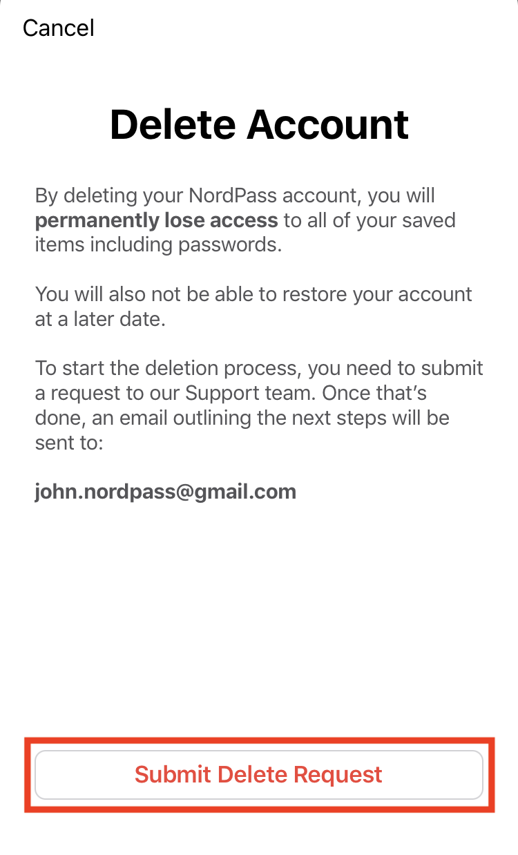 Deleting account – NordPass